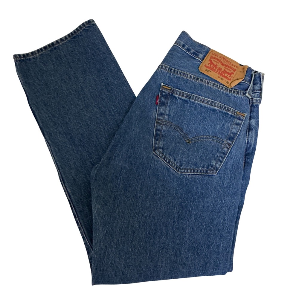 Levis 501 Original Fit Jeans Mens W32 L30 (L29.5) Blue Straight Leg Button Fly